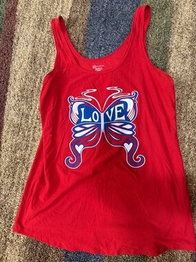 Red Tank Top with 'LOVE' Butterfly Graphic XXL